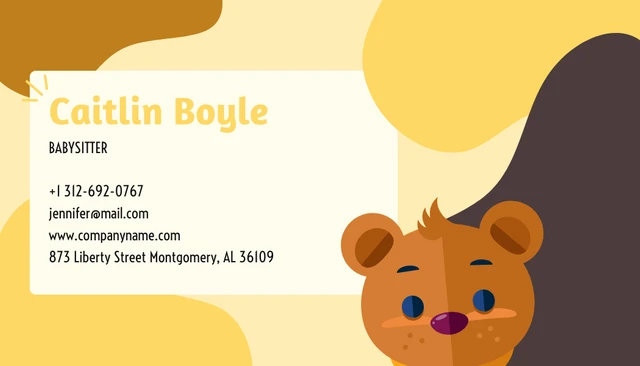 Brown Yellow Playful Cute Bear Babysitting Business Card - Page 2