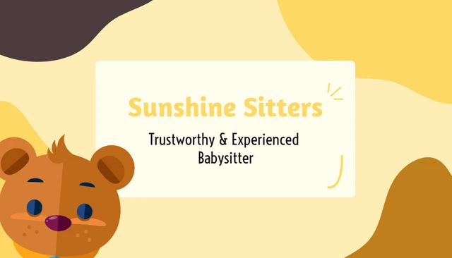 Brown Yellow Playful Cute Bear Babysitting Business Card - Page 1