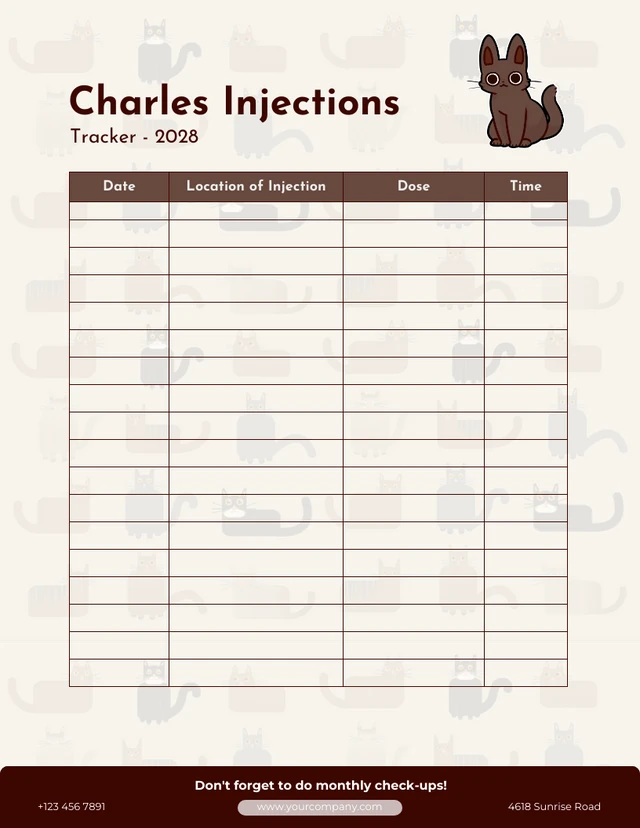 Brown Cat Injections Schedule Tracker  Template