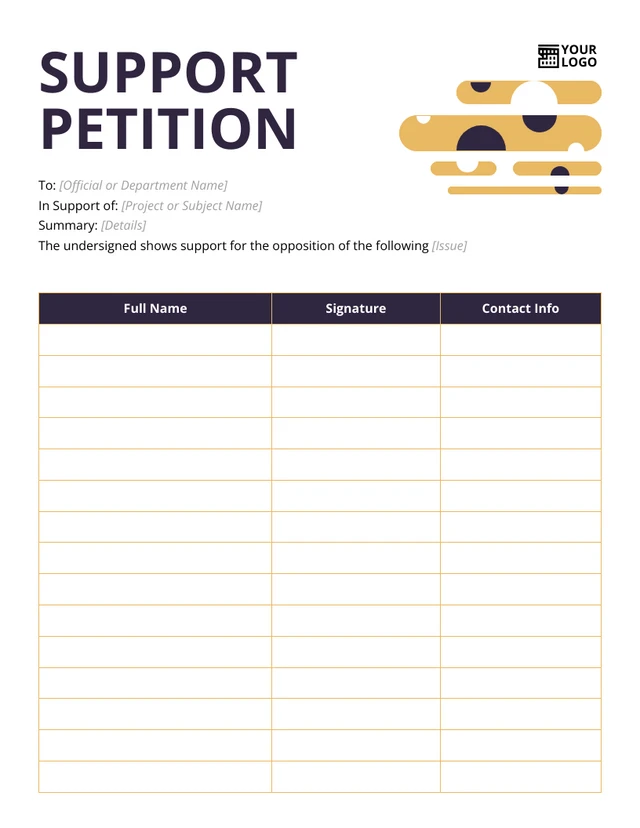 Purple and Orange Simple Petition Form Template