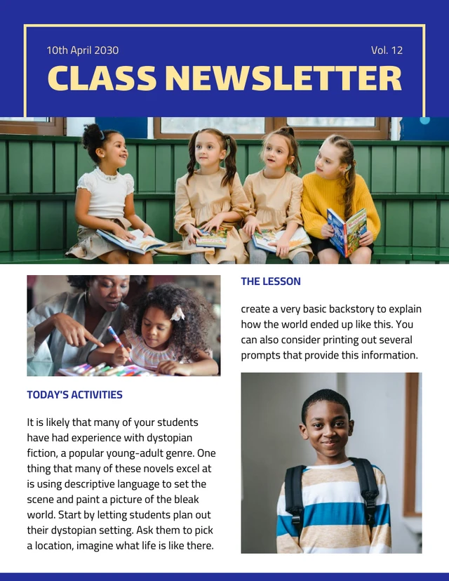 Blue And Yellow Minimalist School Class Newsletter