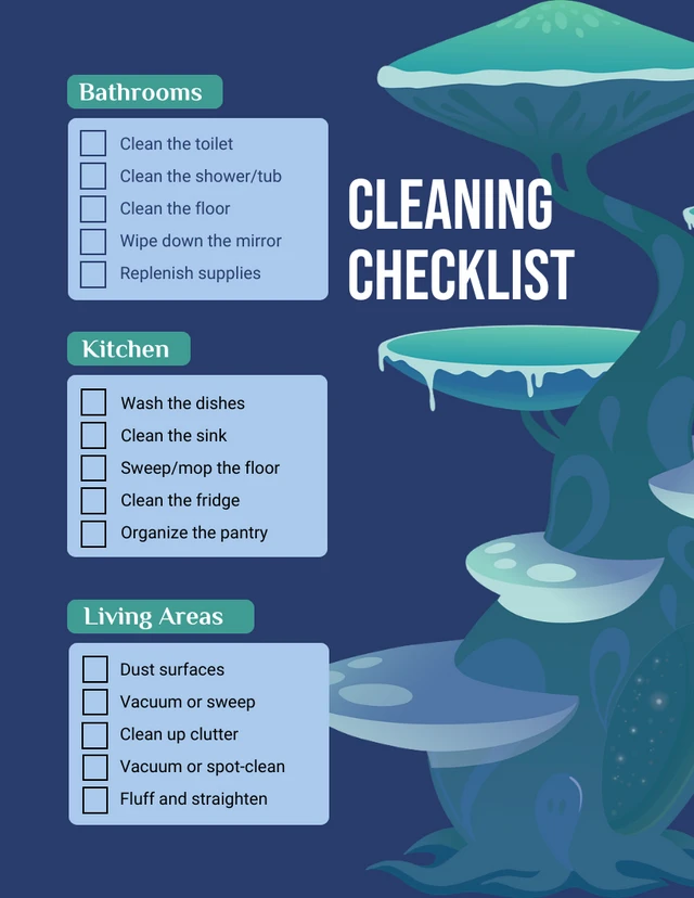 Navy Modern Illustration Cleaning Checklist Template