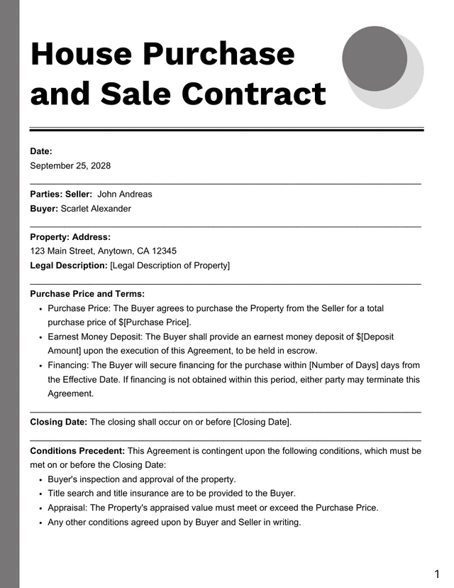Simple Grey and White Purchase and Sale Agreement Contracts - Page 1