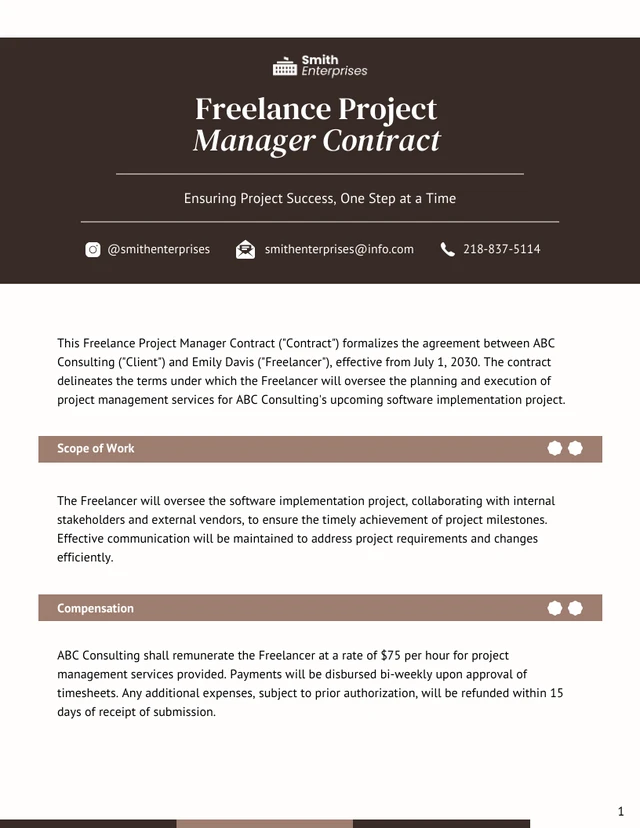 Freelance Project Manager Contract Template - page 1