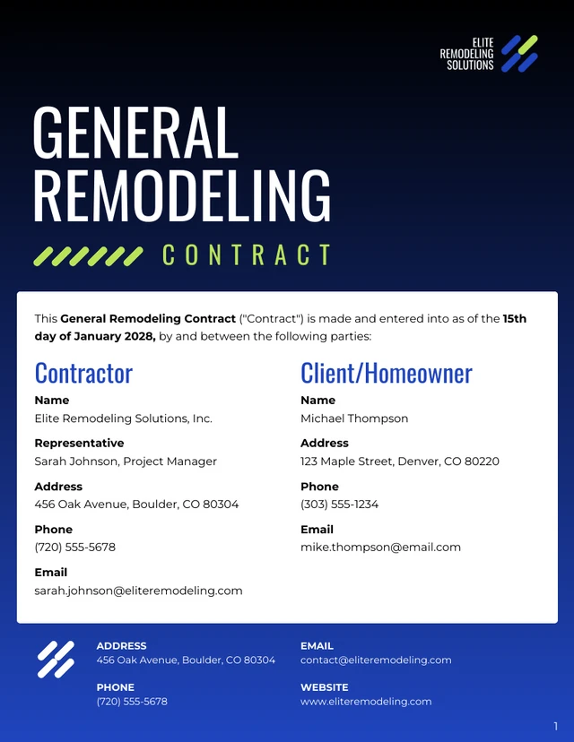 General Remodeling Contract Template - Página 1