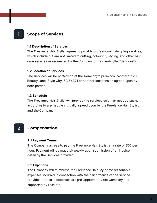 Freelance Hair Stylist Contract Template - page 2