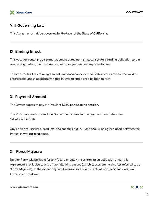 Vacation Rental Cleaning Contract Template - Página 4