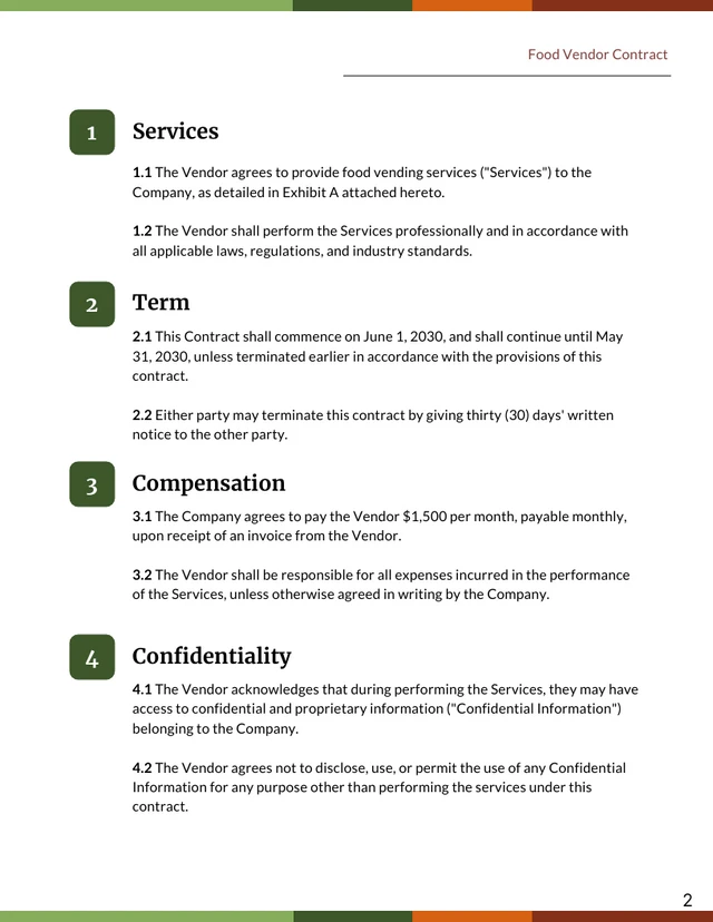 Food Vendor Contract Template - page 2