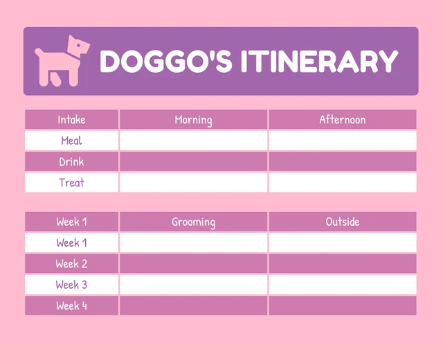 Pink Minimalist Dog Itinerary Schedule Template