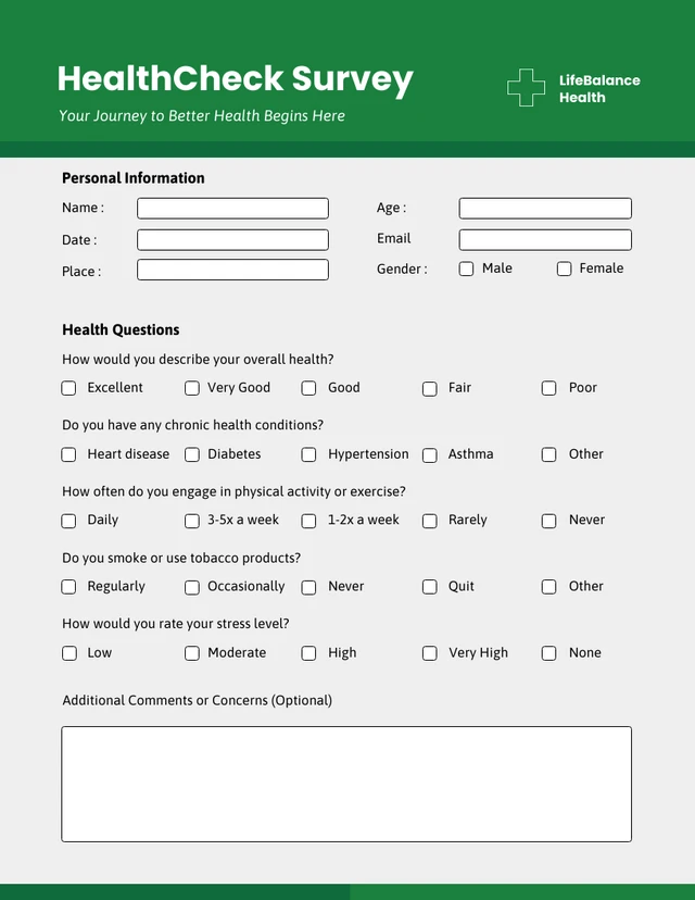Simple Green Color Survey Form Template