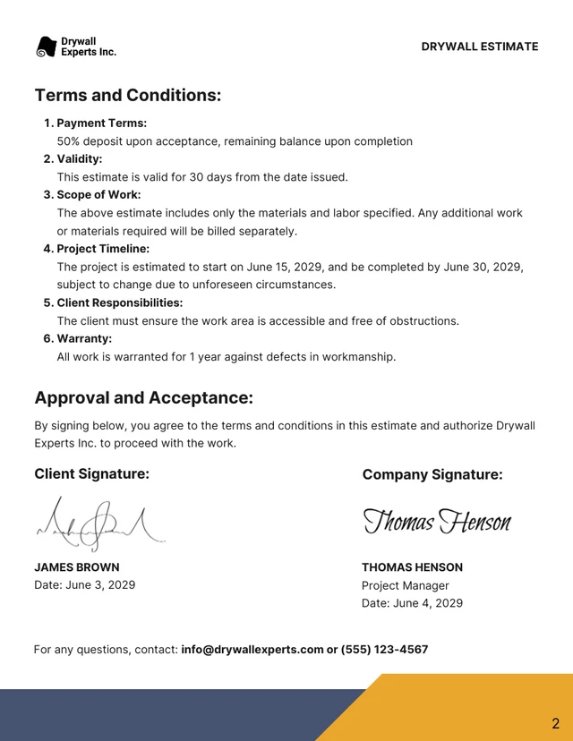 Drywall Estimate Template - page 2