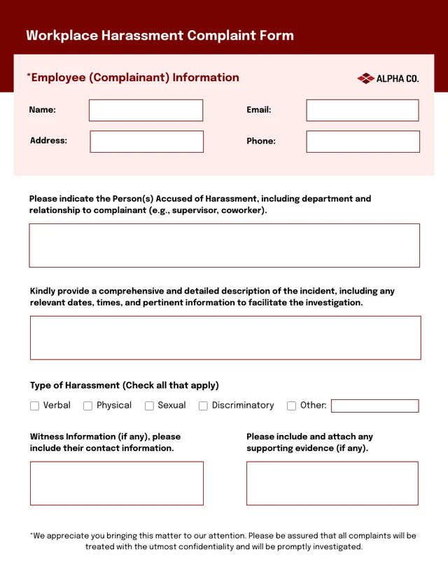 Workplace Harassment Complaint Form Template Workplace Harassment Complaint Form Template
