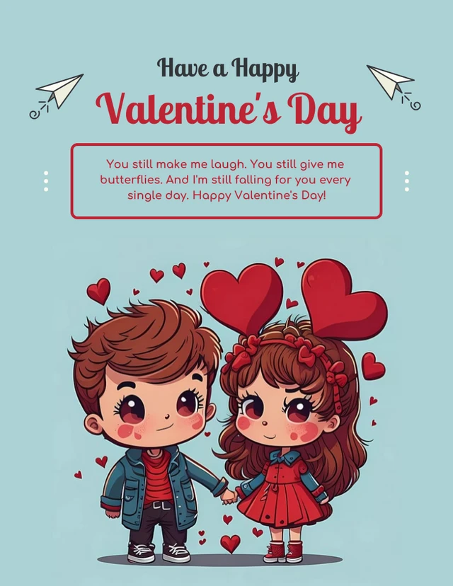 Blue Classic Illustration Happy Valentines Day Poster Template