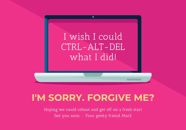Pink Simple Modern Apology Card Template