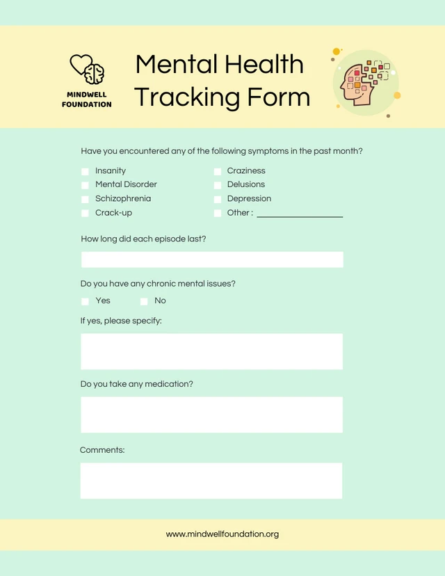 Tosca Green and Yellow Mental Health Tracking Form Template
