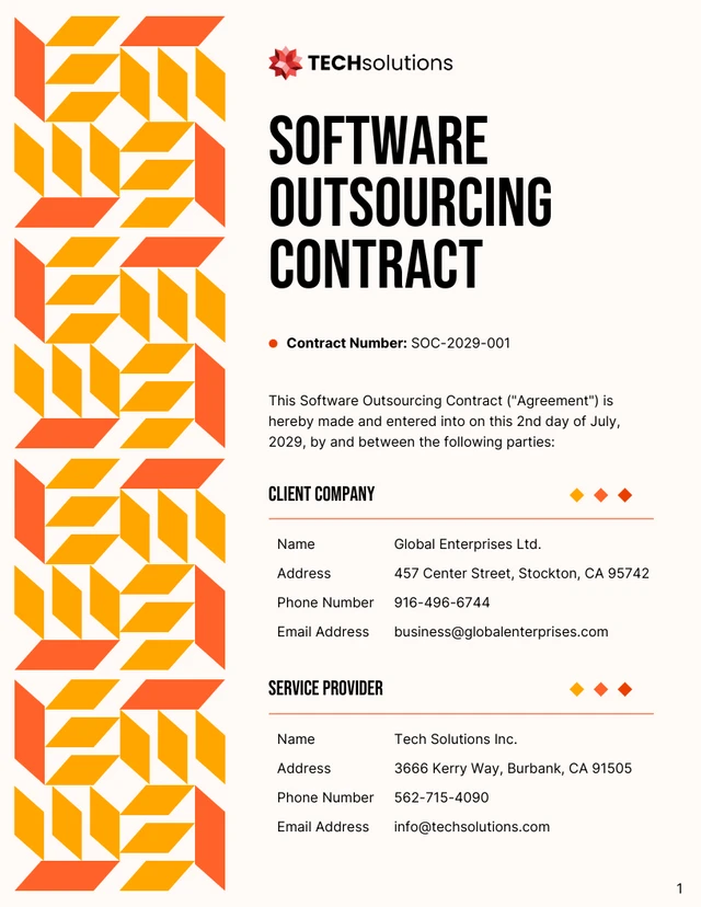 Software Outsourcing Contract Template - page 1