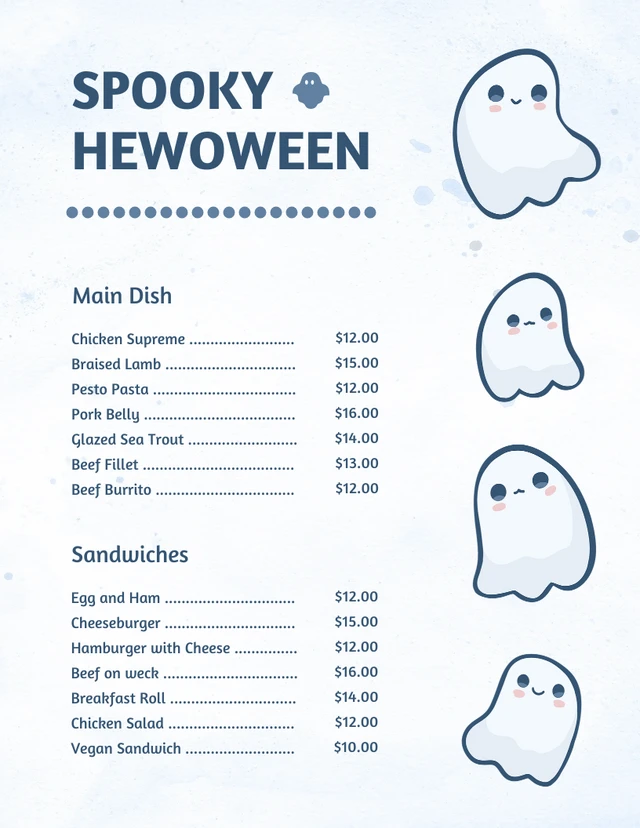 Modèle de menu Halloween illustration mignonne aquarelle bleu clair
