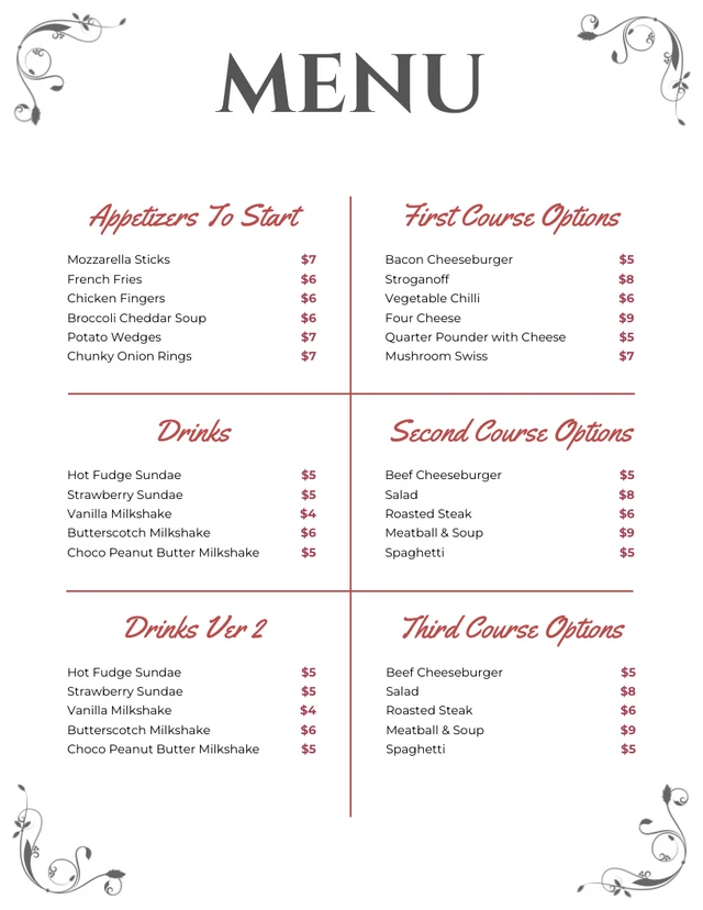 White Classic Vintage French Menu Template