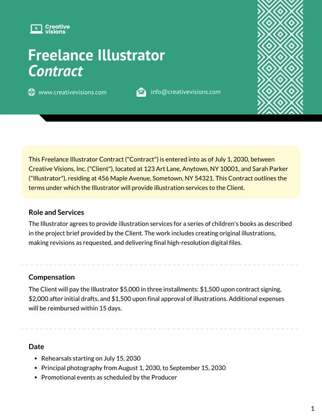 Freelance Illustrator Contract Template - Seite 1