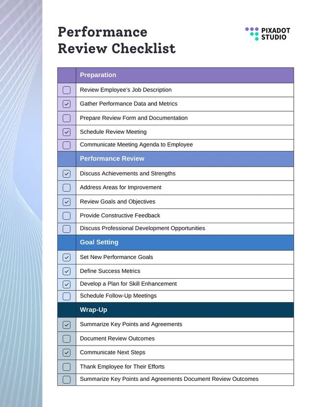 Plantilla de lista de verificación de evaluación de rendimiento