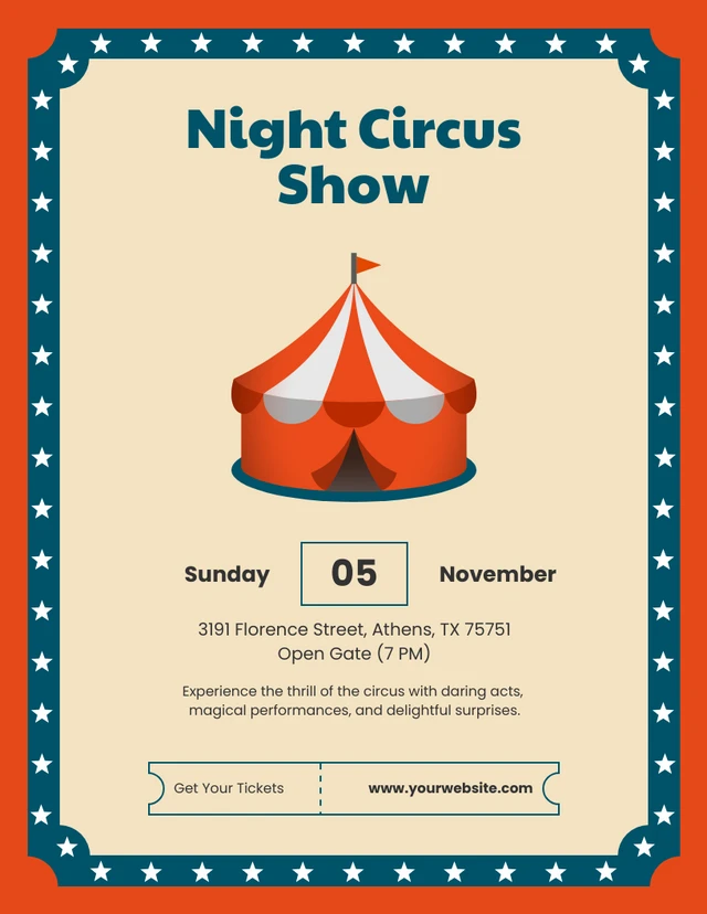 Red Dark Blue And Beige Illustrative Circus Invitation Template