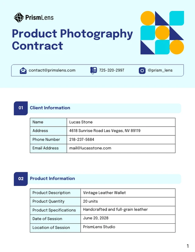 Product Photography Contract - Page 1