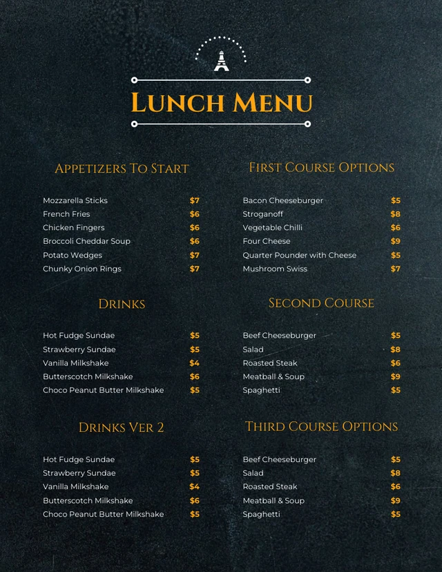 Modèle de menu français de déjeuner de texture minimaliste noire