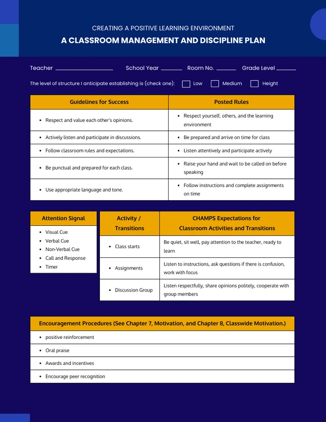 Navy and maroon colorful simple modern classroom management and discipline plan Template