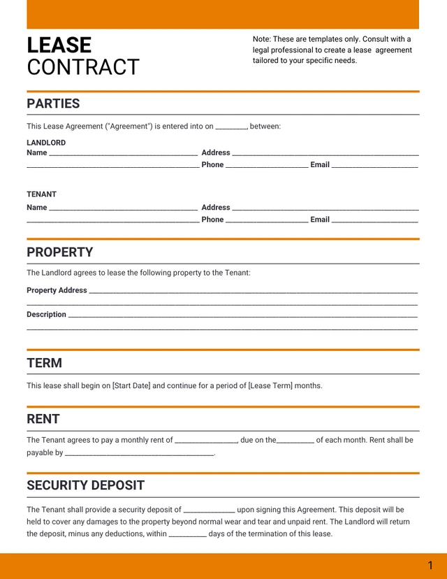 Simple Orange and White Lease Contract - Página 1
