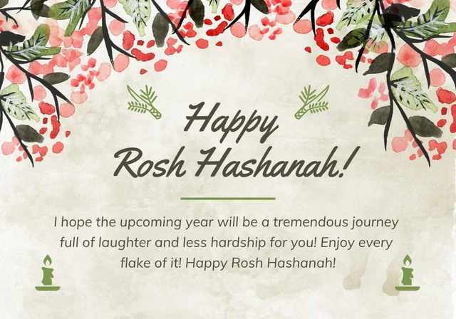 Cream Watercolor Aesthetic Happy Rosh Hashanah Card Template