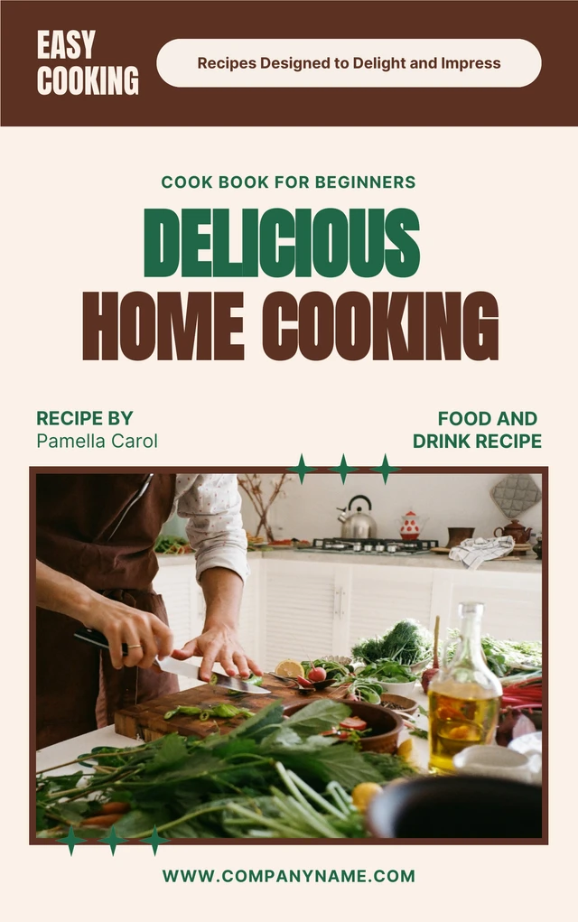 Modèle de couverture de livre de recettes de cuisine maison minimaliste beige et marron