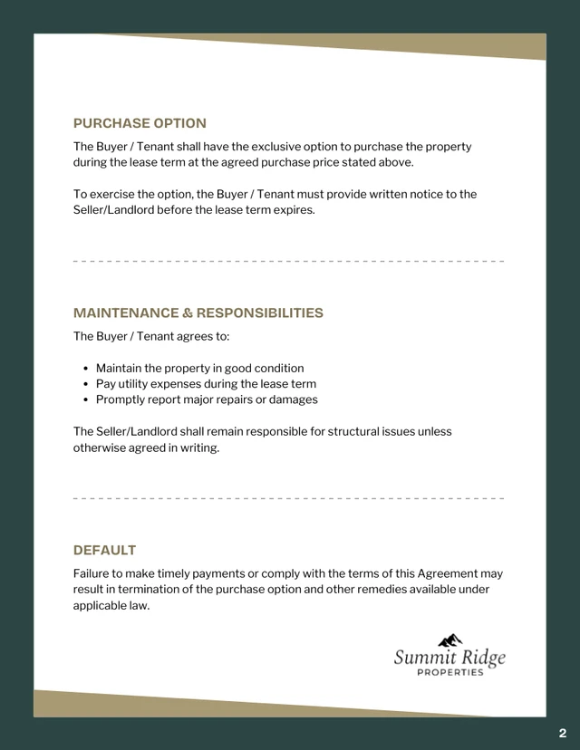 Lease To Own Contract Template - Seite 2