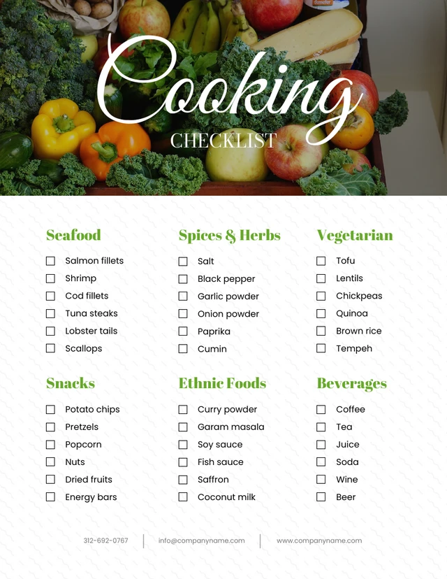 White Minimalist Cooking Checklist