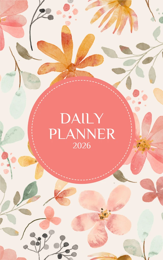 Light Yellow Floral Pattern Daily Planner Notebook Book Cover Template
