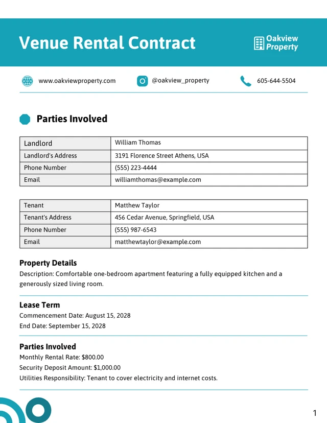 Venue Rental Contract Template - Page 1