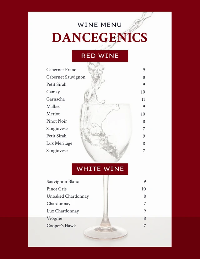 Red And White Simple Classic Wine Menu Template