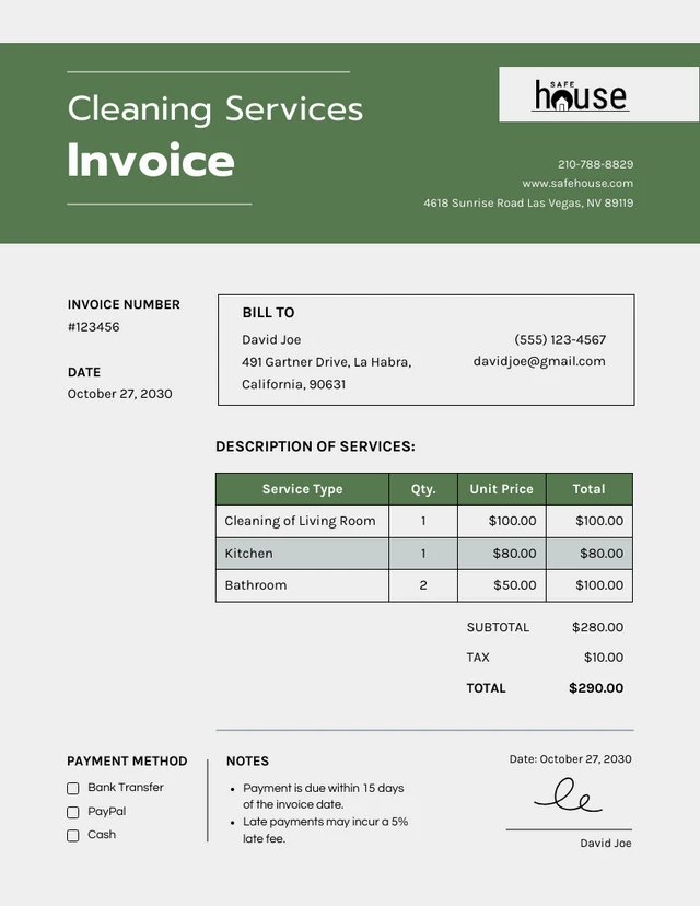 Simple Green Cleaning Invoice Template