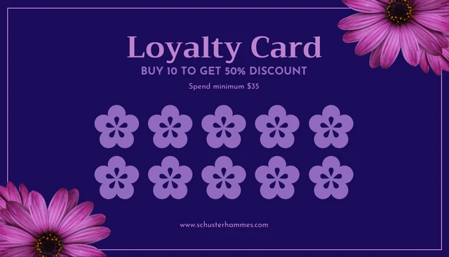 Navy And Purple Modern Flower Boutique Loyalty Card - Page 1