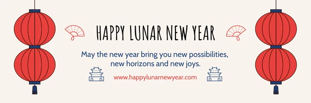 Beige einfache Illustration Happy Lunar New Year Banner-Vorlage