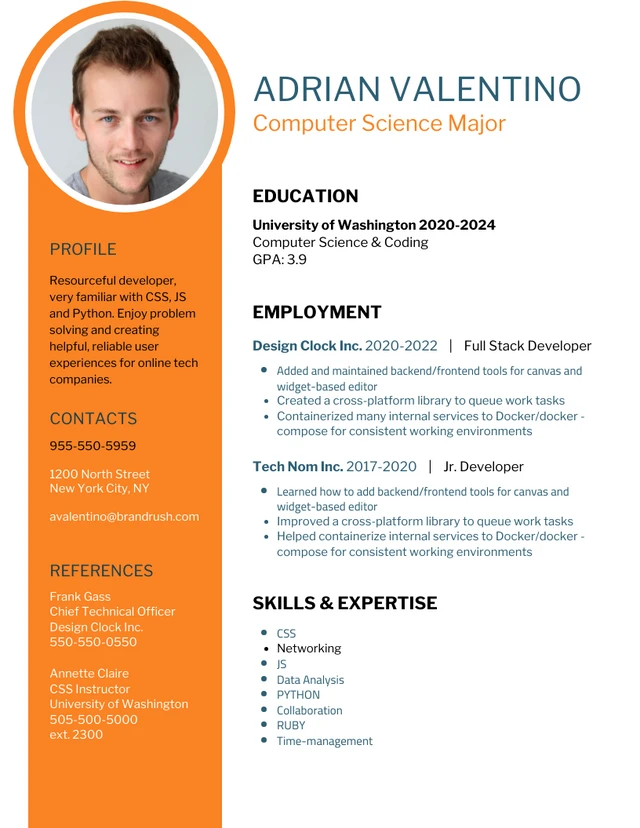 Simple Orange Student Resume