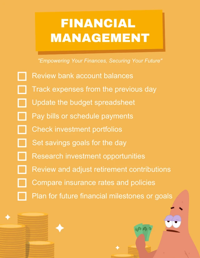 Yellow Monochrome Simple Illustration Financial Management Daily Checklist Template