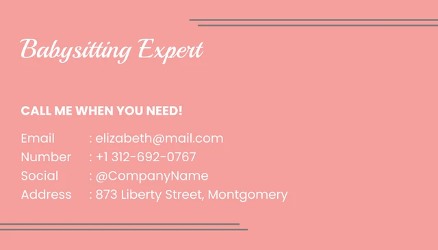 Pink Script Babysitting Business Card - Page 2