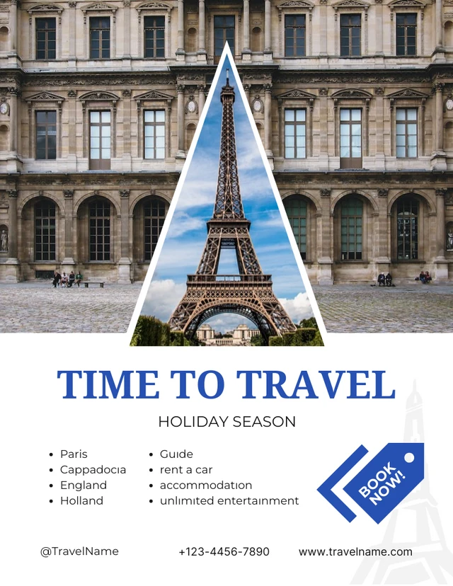 White Minimalist Time To Travel Poster Template