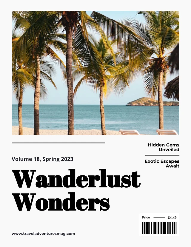 Modèle de couverture de magazine de voyage minimaliste blanc noir