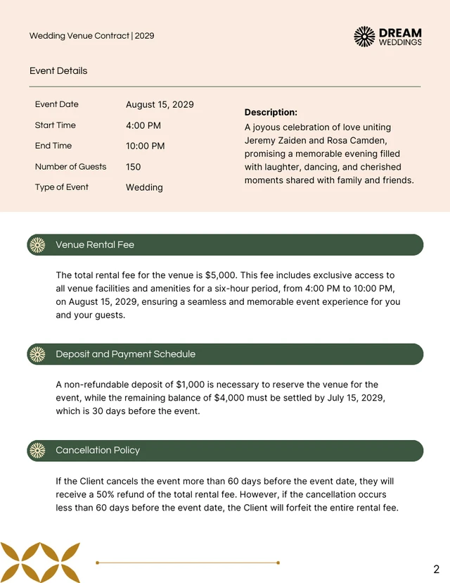 Wedding Venue Contract Template - page 2