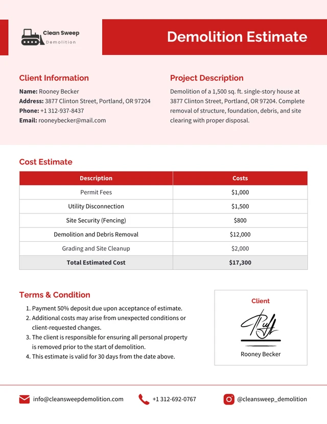 Demolition Estimate Template