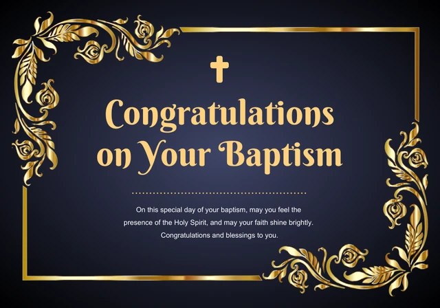 Modèle de carte de baptême noir et or