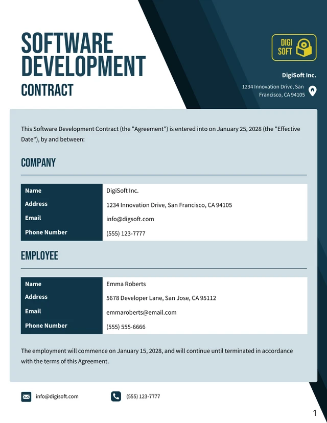 Software Development Contract Template - Seite 1