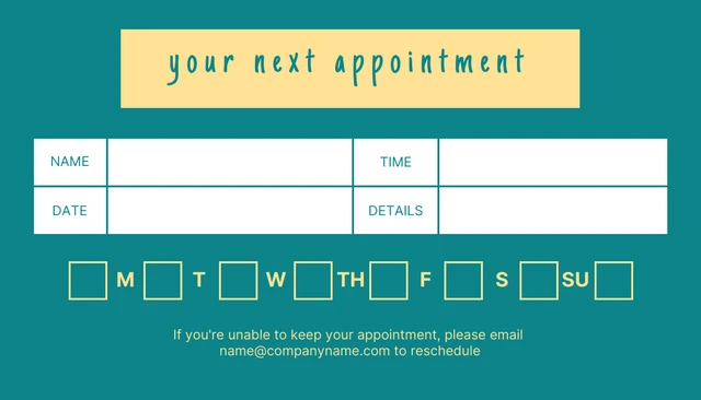 Teal And Yellow Playful Illustration Pet Clinic Appointment Business Card - Page 2
