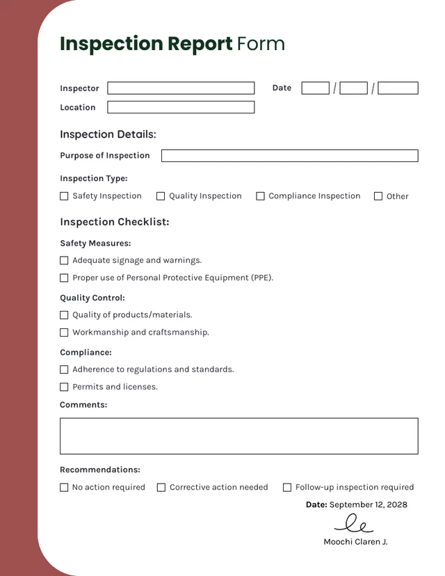 Red and White Simple Inspection Forms Template